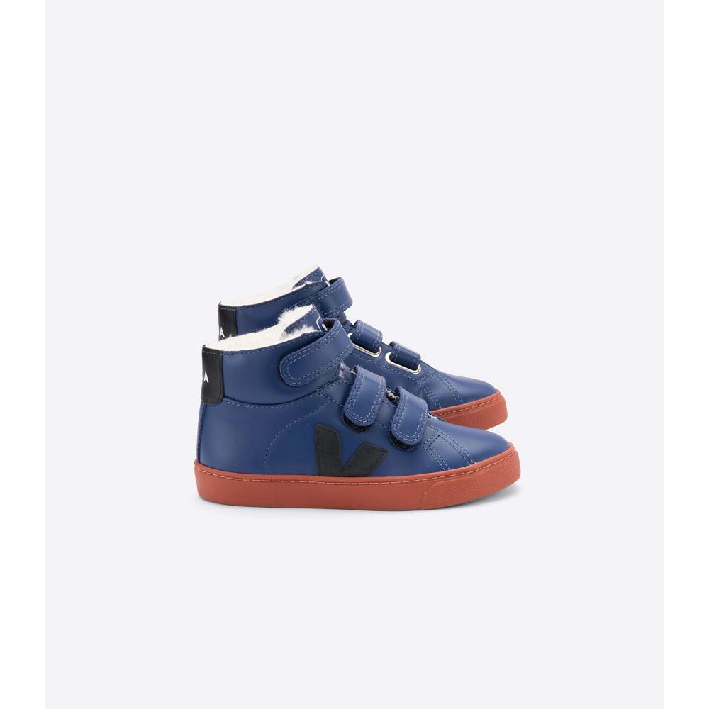 Kids\' Veja ESPLAR MID FURED LEATHER Shoes Blue | ZA 758OKI